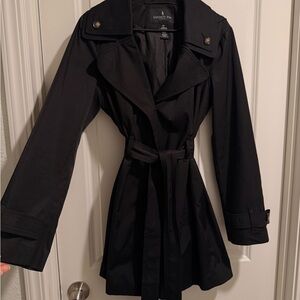 London Fog Black Belted Trench Coat | Classic Longline Rain Jacket